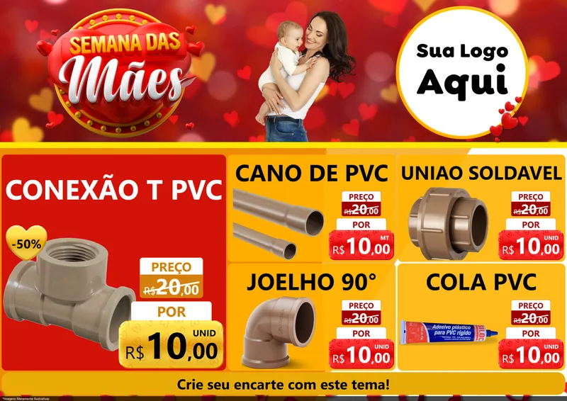 Modelo de Encarte para Encarte A4 Horizontal com o tema Semana das Mães para Tubos e conexões