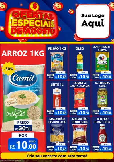 Modelo de Encarte para Encarte A4 Vertical com o tema Ofertas Especiais de Agosto para Supermercado