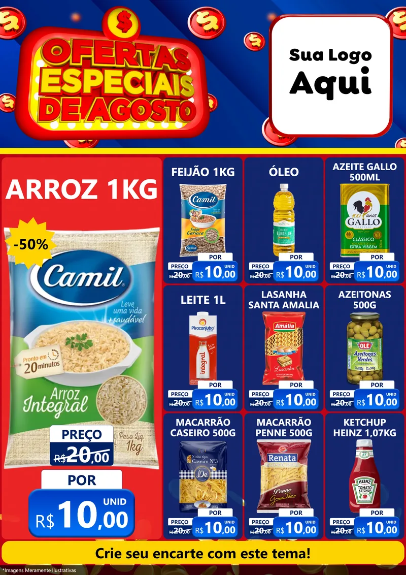 Modelo de Encarte para Encarte A4 Vertical com o tema Ofertas Especiais de Agosto para Supermercado