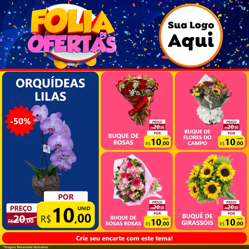 Modelo de Rede Social para Feed Facebook com o tema Folia de Ofertas para Floricultura e jardim