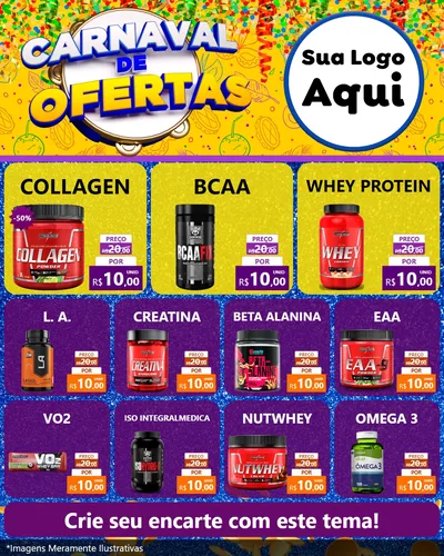 Modelo de Rede Social para Feed Instagram com o tema Carnaval de Ofertas para Suplementos alimentares