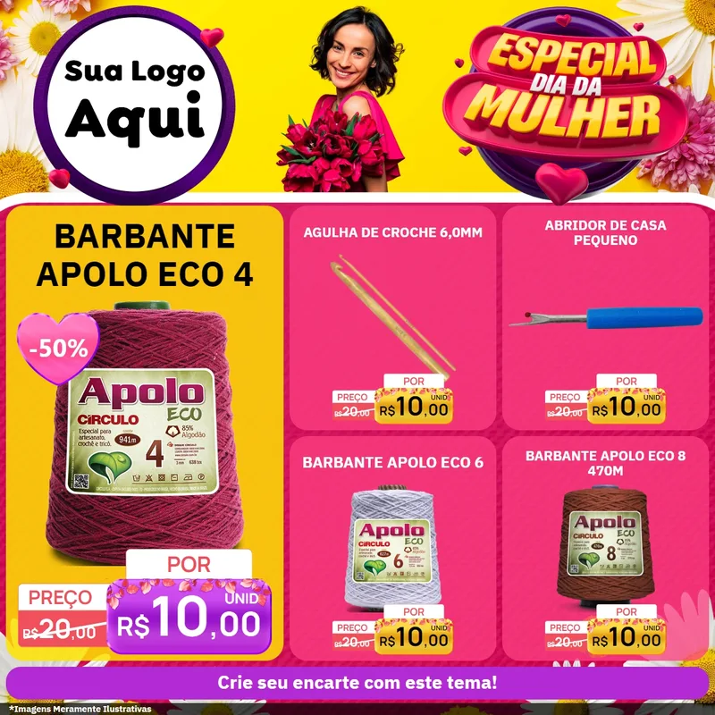 Modelo de Rede Social para Feed Facebook com o tema Especial Dia da Mulher para Armarinho e Aviamentos