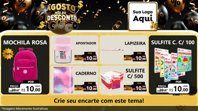 Modelo de TV para TV Horizontal com o tema Agosto Mês do Desconto Louco para Papelaria