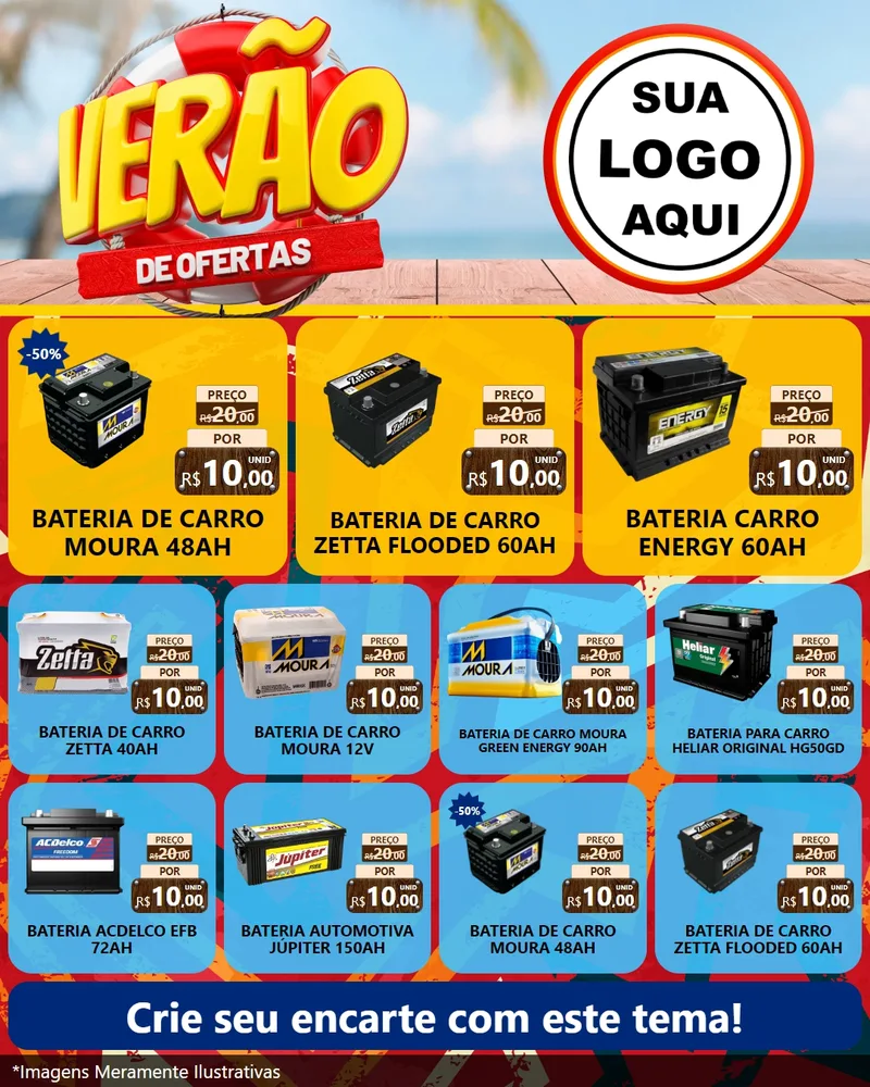 Modelo de Rede Social para Feed Instagram com o tema Verão de Ofertas para Baterias Elétricas