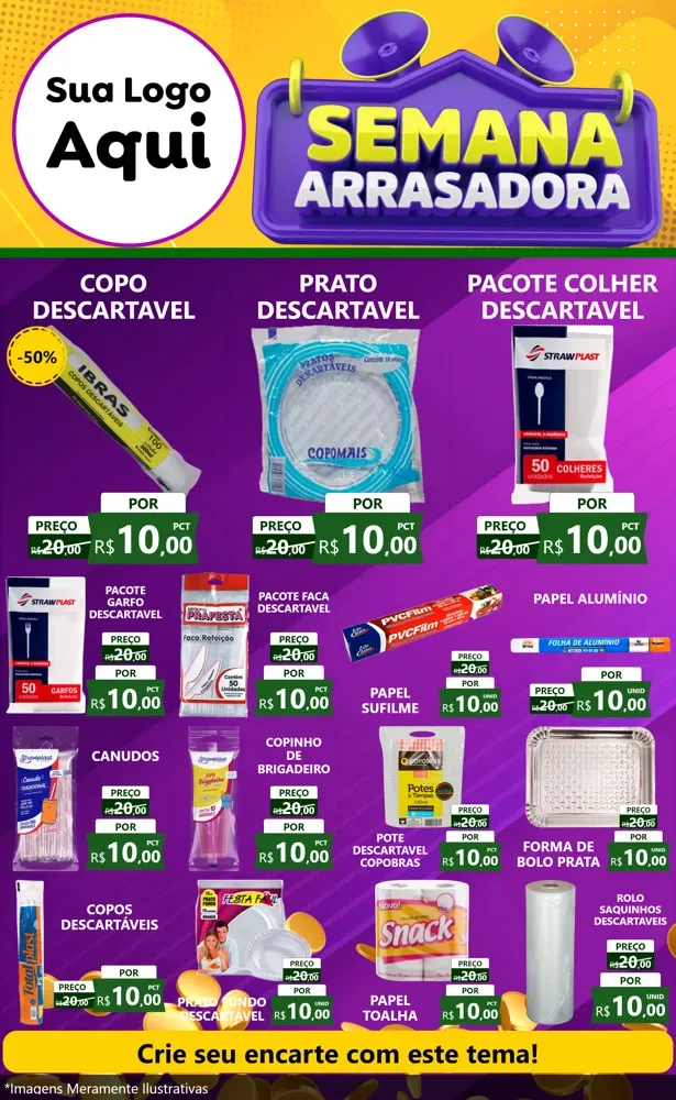 Modelo de Encarte para Encarte Grande com o tema Semana Arrasadora para Embalagens
