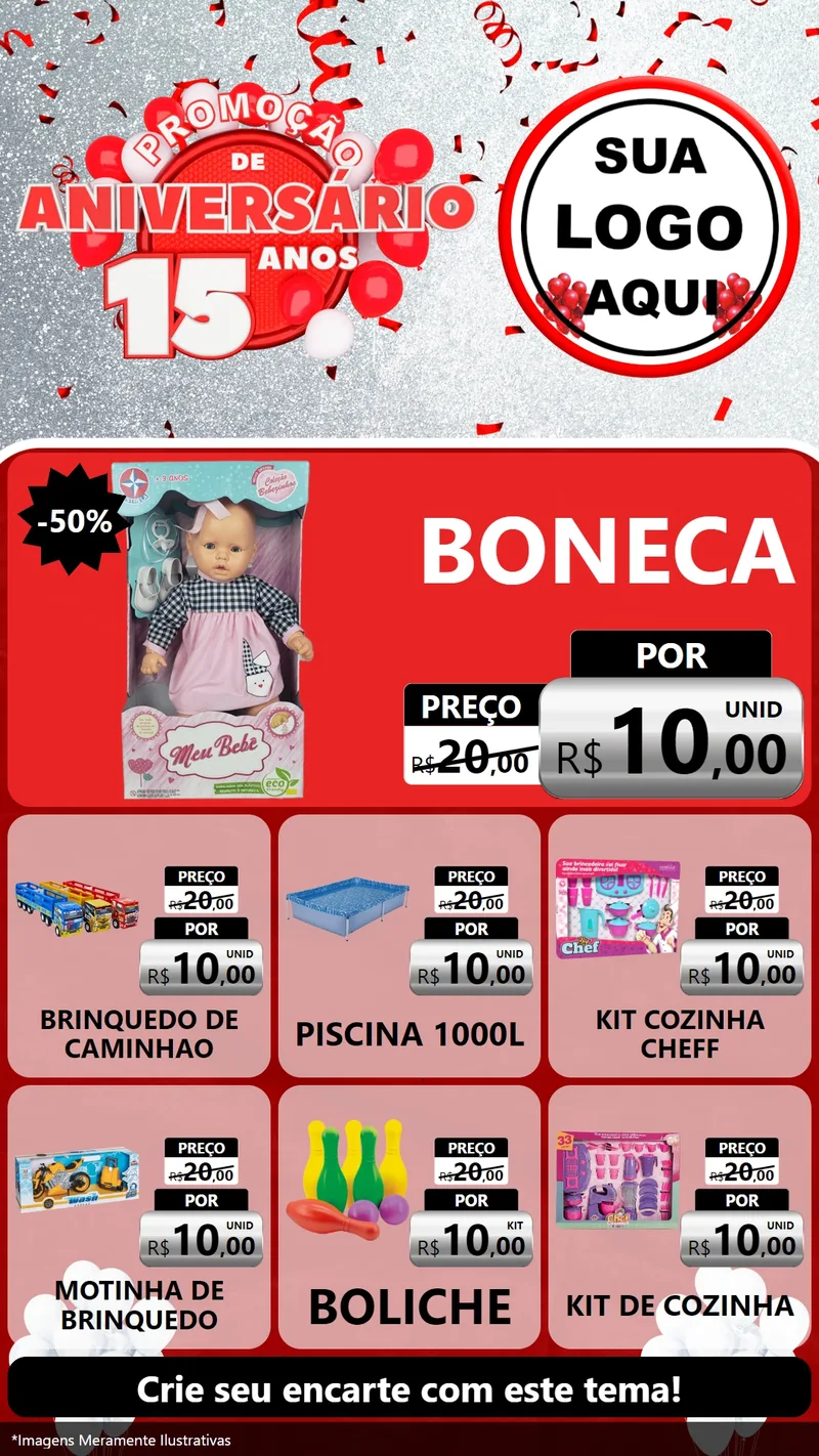 Modelo de Rede Social para Stories com o tema Promoção de Aniversário - 15 Anos para Brinquedos