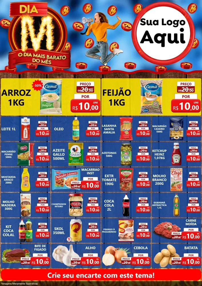 Modelo de Encarte para Encarte A4 Vertical com o tema Dia M - O Dia Mais Barato Do Mês para Supermercado