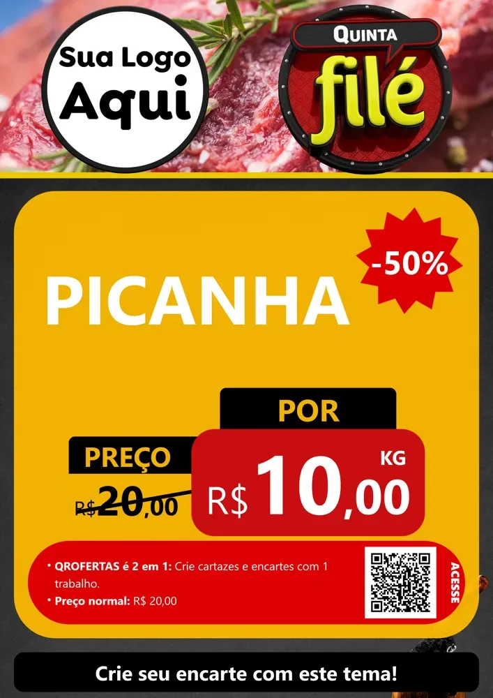 Modelo de Cartaz para Cartaz A4 Vertical com o tema Quinta Filé para Açougue