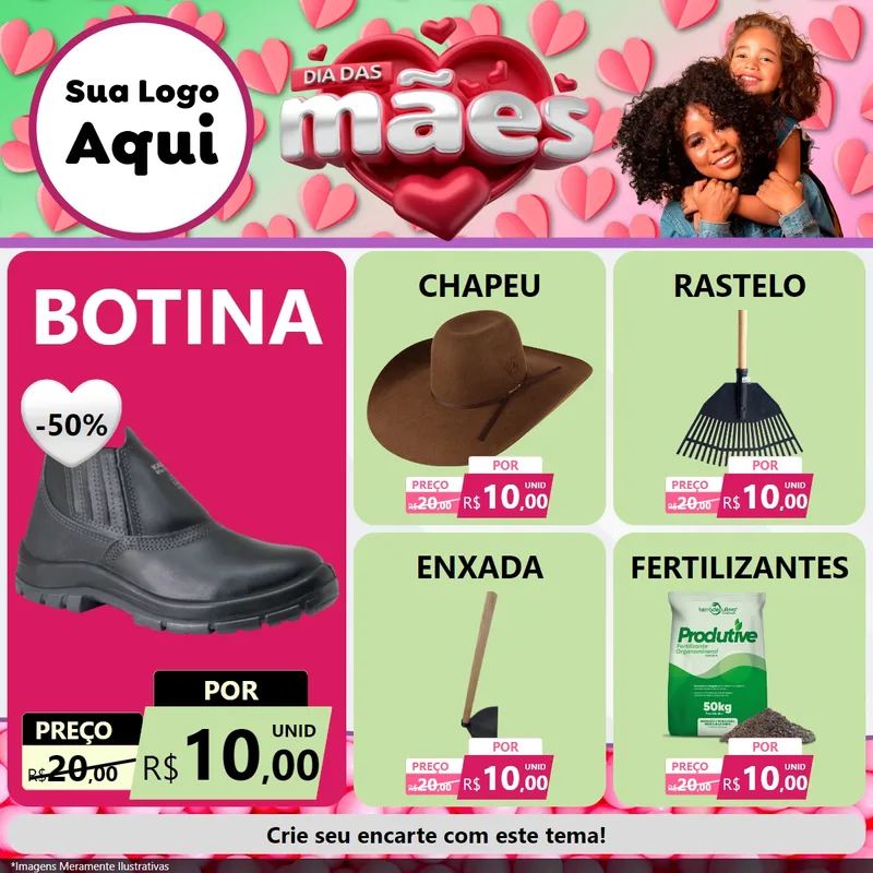 Modelo de Rede Social para Feed Facebook com o tema Dia das Mães para Agropecuária