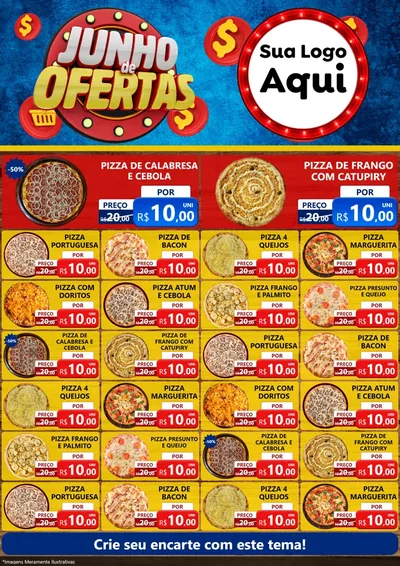 Modelo de Encarte para Encarte A4 Vertical com o tema Junho de Ofertas para Pizzaria