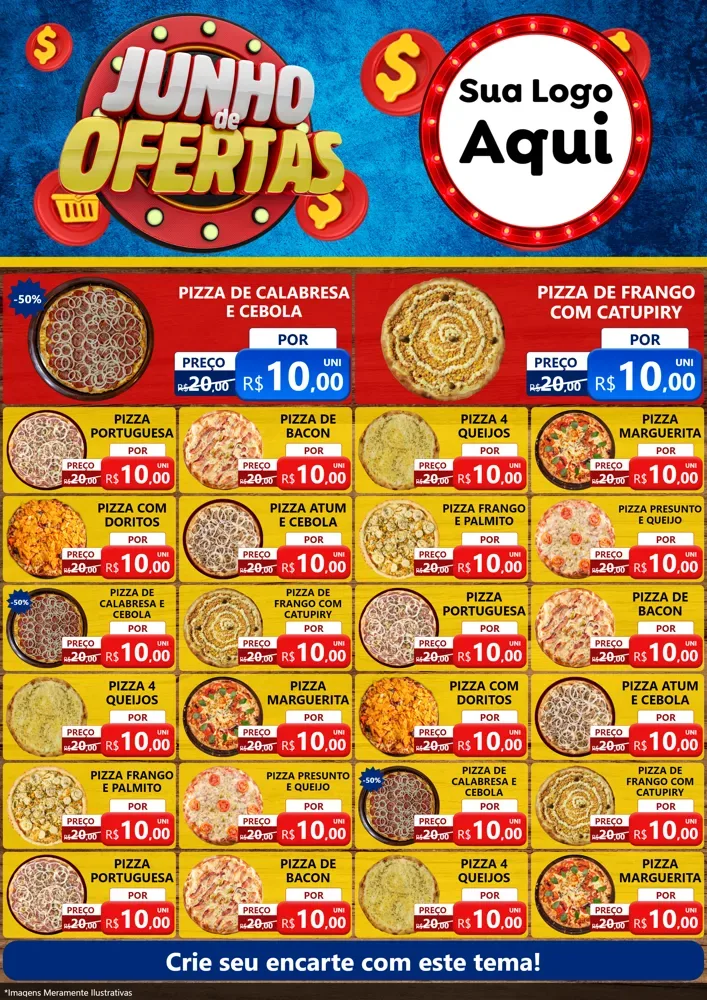Modelo de Encarte para Encarte A4 Vertical com o tema Junho de Ofertas para Pizzaria