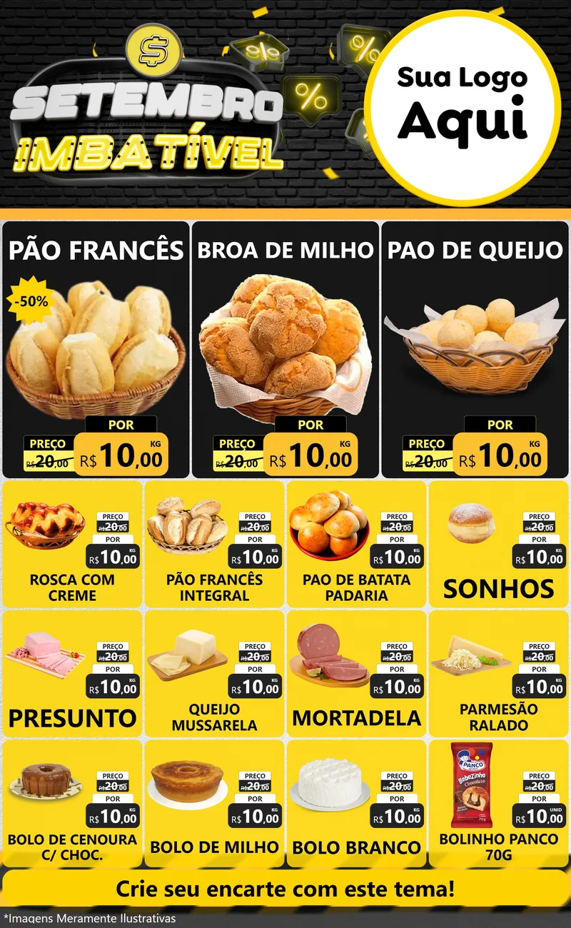 Modelo de Encarte para Encarte Grande com o tema Setembro Imbatível para Padaria