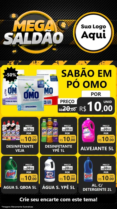 Modelo de Rede Social para Stories com o tema Mega Saldão para Produtos de Limpeza