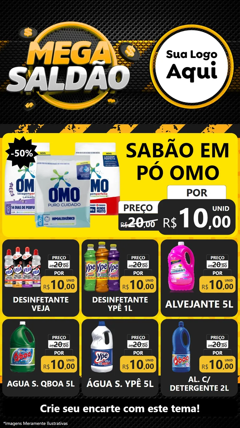 Modelo de Rede Social para Stories com o tema Mega Saldão para Produtos de Limpeza