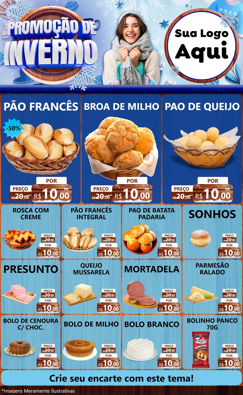 Modelo de Encarte para Encarte Grande com o tema Promoção de Inverno para Padaria