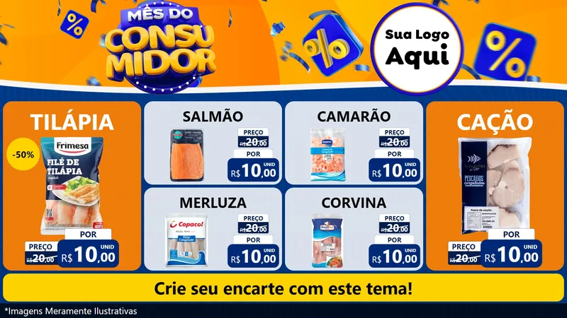 Modelo de TV para TV Horizontal com o tema Mês do Consumidor para Peixaria