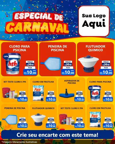 Modelo de Rede Social para Feed Instagram com o tema Especial de Carnaval para Produtos para Piscina