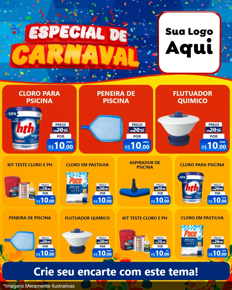 Modelo de Rede Social para Feed Instagram com o tema Especial de Carnaval para Produtos para Piscina