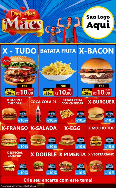 Modelo de Encarte para Encarte Grande com o tema Dia das Mães para Hamburgueria