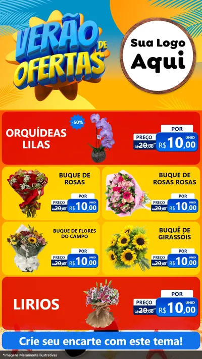 Modelo de TV para TV Vertical com o tema Verão de Ofertas para Floricultura e jardim