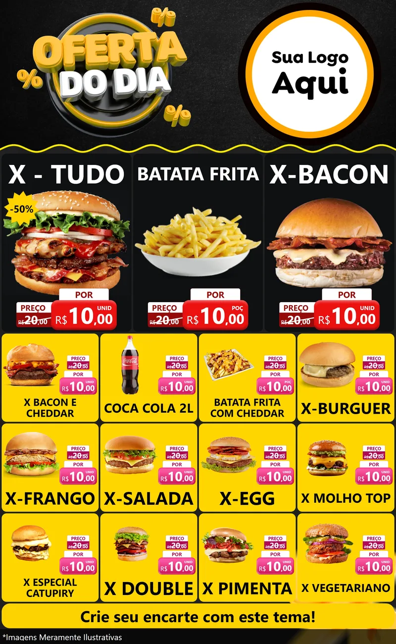 Modelo de Encarte para Encarte Grande com o tema Oferta Do Dia para Hamburgueria