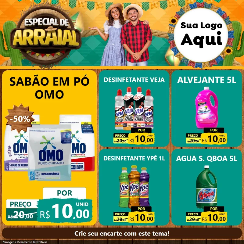 Modelo de Rede Social para Feed Facebook com o tema Especial De Arraial para Produtos de Limpeza