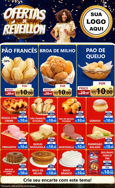 Modelo de Encarte para Encarte Grande com o tema Ofertas de Réveillon para Padaria