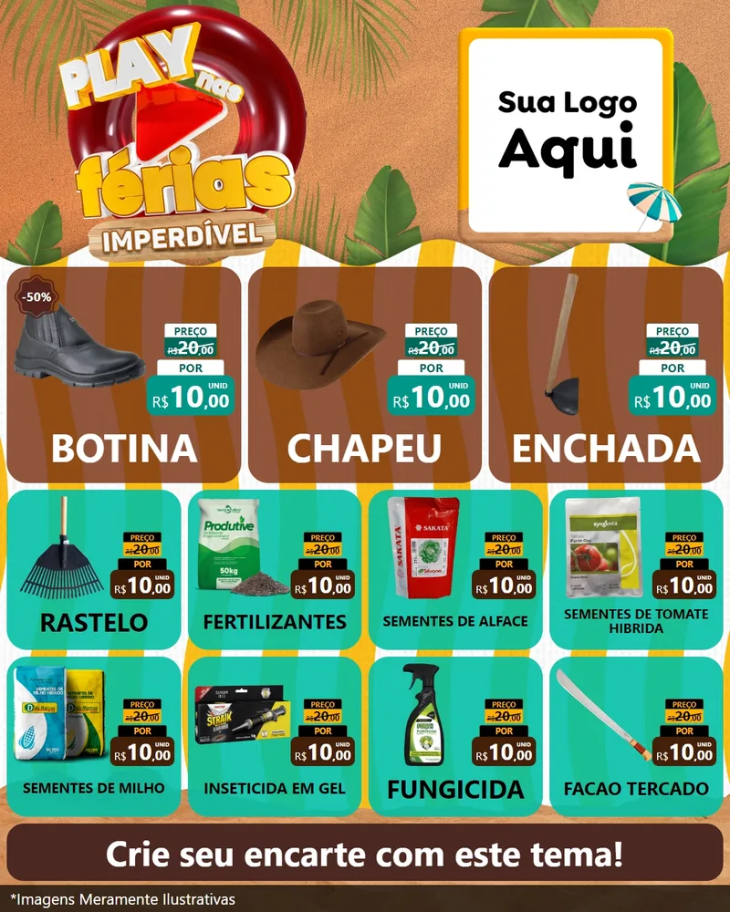 Modelo de Rede Social para Feed Instagram com o tema Play Nas Férias Imperdível para Agropecuária