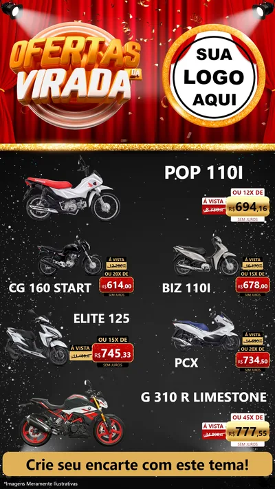 Modelo de TV para TV Vertical com o tema Ofertas da Virada para Concessionaria de Motos