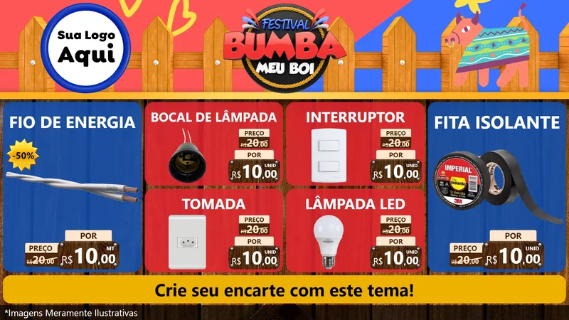Modelo de TV para TV Horizontal com o tema Festival Bumba Meu Boi para Materiais Elétricos