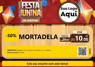 Modelo de Cartaz para Cartaz A4 Horizontal com o tema Festa Junina de Ofertas para Frios e Laticínios