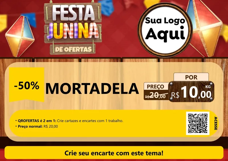 Modelo de Cartaz para Cartaz A4 Horizontal com o tema Festa Junina de Ofertas para Frios e Laticínios