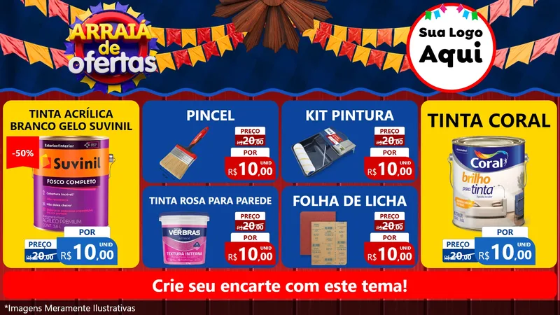 Modelo de TV para TV Horizontal com o tema Arraiá de Ofertas para Tintas e Ferramentas