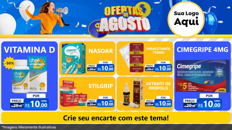 Modelo de TV para TV Horizontal com o tema Ofertas de Agosto para Farmácia