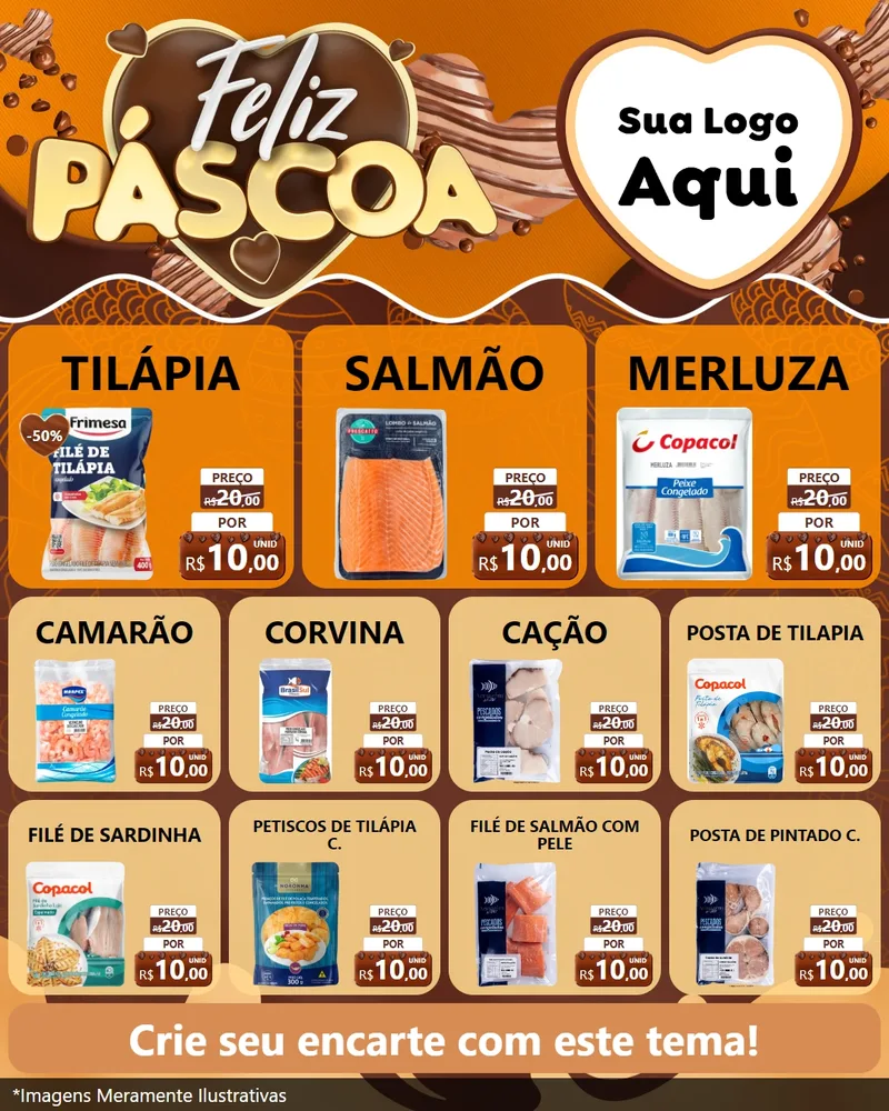 Modelo de Rede Social para Feed Instagram com o tema Feliz Páscoa para Peixaria