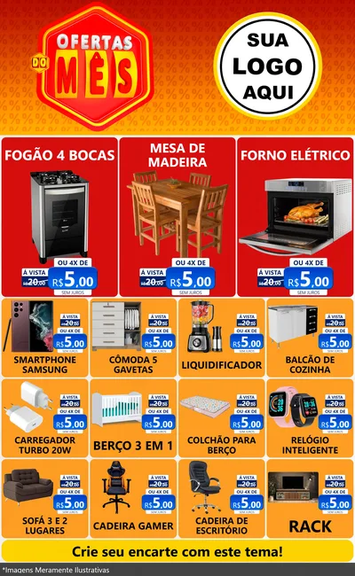 Modelo de Encarte para Encarte Grande com o tema Ofertas do Mês para Móveis e Eletro
