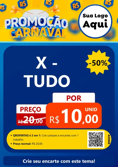 Modelo de Cartaz para Cartaz A4 Vertical com o tema Promoção de Carnaval para Hamburgueria