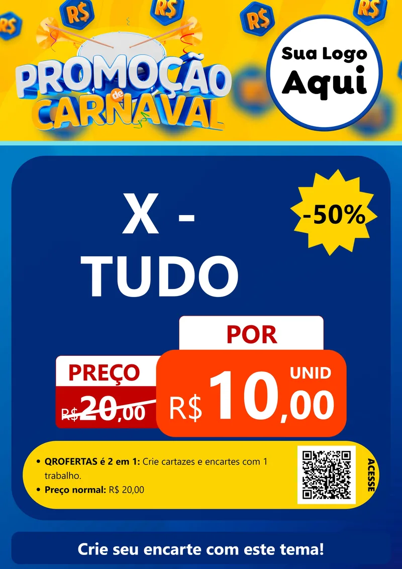 Modelo de Cartaz para Cartaz A4 Vertical com o tema Promoção de Carnaval para Hamburgueria