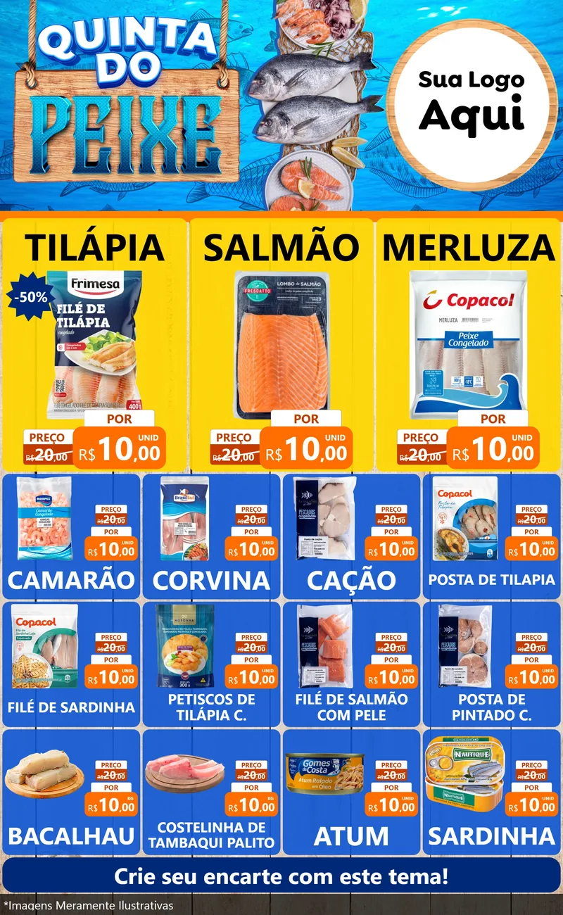 Modelo de Encarte para Encarte Grande com o tema Quinta do Peixe para Peixaria