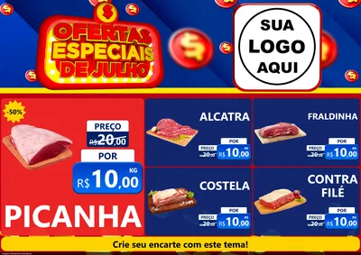 Modelo de Encarte para Encarte A4 Horizontal com o tema Ofertas Especiais de Julho para Açougue