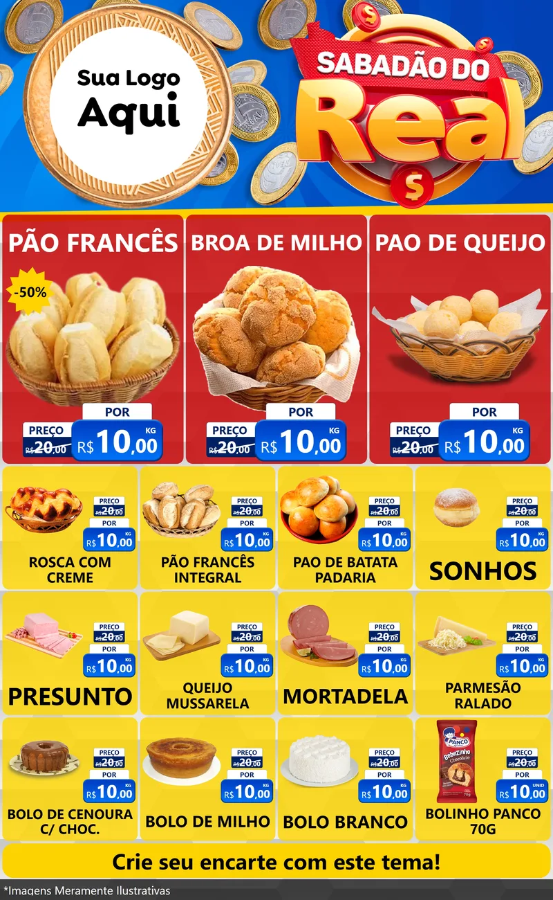 Modelo de Encarte para Encarte Grande com o tema Sabadão do Real para Padaria