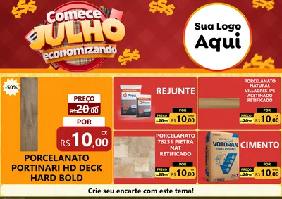 Modelo de Encarte para Encarte A4 Horizontal com o tema Comece Julho Economizando para Pisos e revestimentos