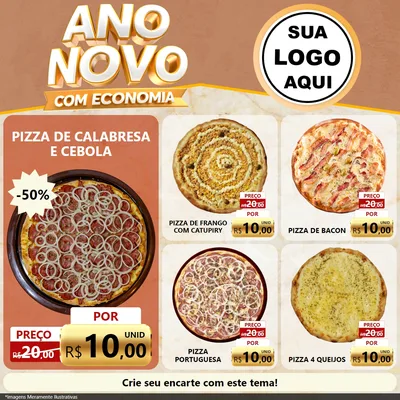 Modelo de Rede Social para Feed Facebook com o tema Ano Novo Com Economia para Pizzaria
