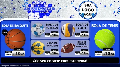 Modelo de TV para TV Horizontal com o tema Promoção de Aniversário - 25 Anos para Artigos Esportivos