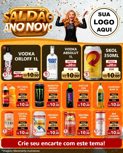 Modelo de Rede Social para Feed Instagram com o tema Saldão de Ano Novo para Distribuidora de bebidas