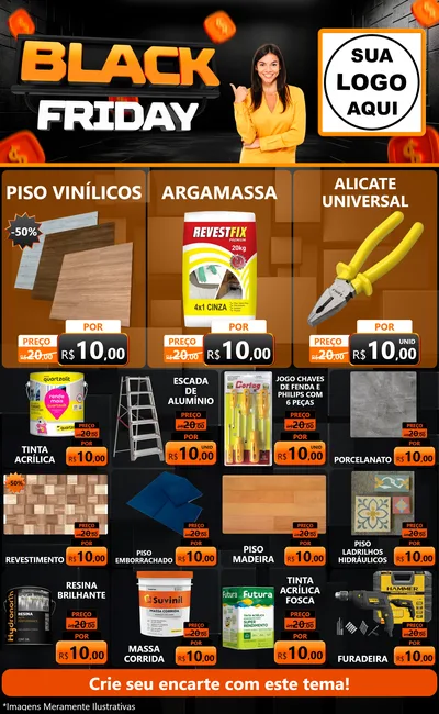 Modelo de Encarte para Encarte Grande com o tema Black Friday para Material para Construção