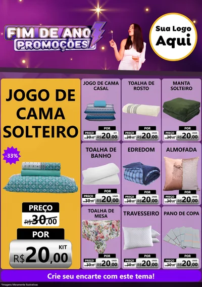 Modelo de Encarte para Encarte A4 Vertical com o tema Fim de Ano Promoções para Cama, Mesa e Banho