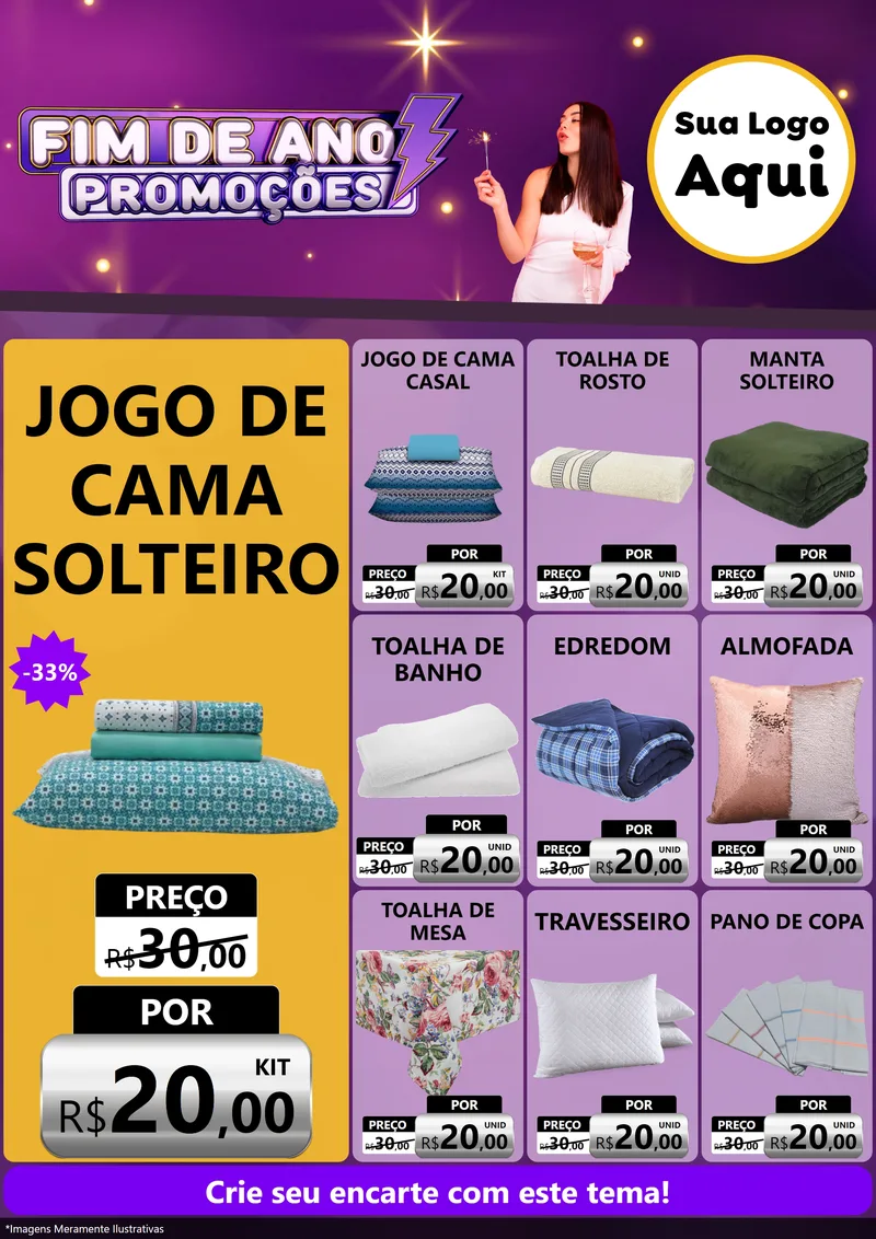 Modelo de Encarte para Encarte A4 Vertical com o tema Fim de Ano Promoções para Cama, Mesa e Banho