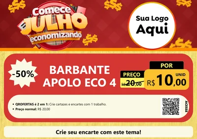Modelo de Cartaz para Cartaz A4 Horizontal com o tema Comece Julho Economizando para Armarinho e Aviamentos