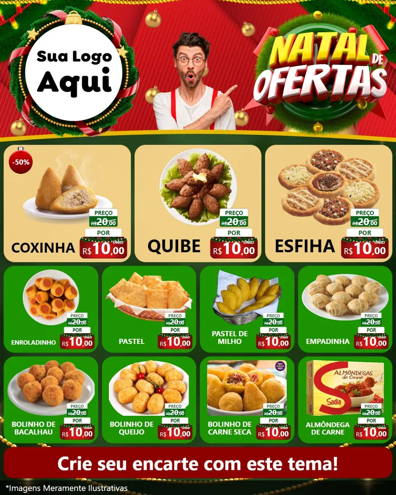 Modelo de Rede Social para Feed Instagram com o tema Natal de Ofertas para Salgadaria